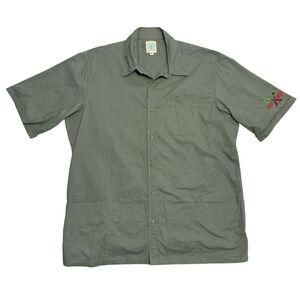 Dos Carolinas Guayabara Shirt Mens XL Green Short Sleeve Cotton Camp *Embroidery